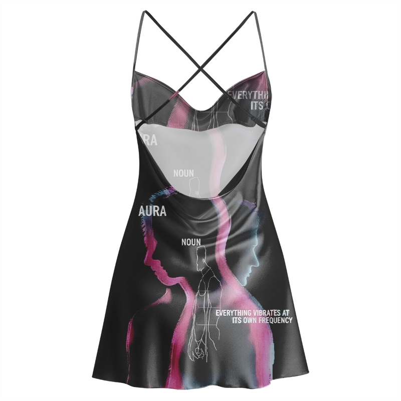 Soulisfree EVERYTHING VIBRATES AT IT'S OWN FREQUENCY Cowl Neck Satin Mini Dress