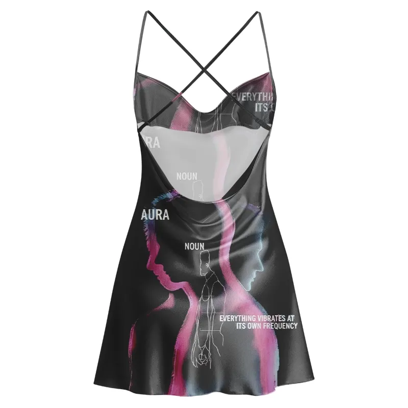 Soulisfree EVERYTHING VIBRATES AT IT'S OWN FREQUENCY Cowl Neck Satin Mini Dress
