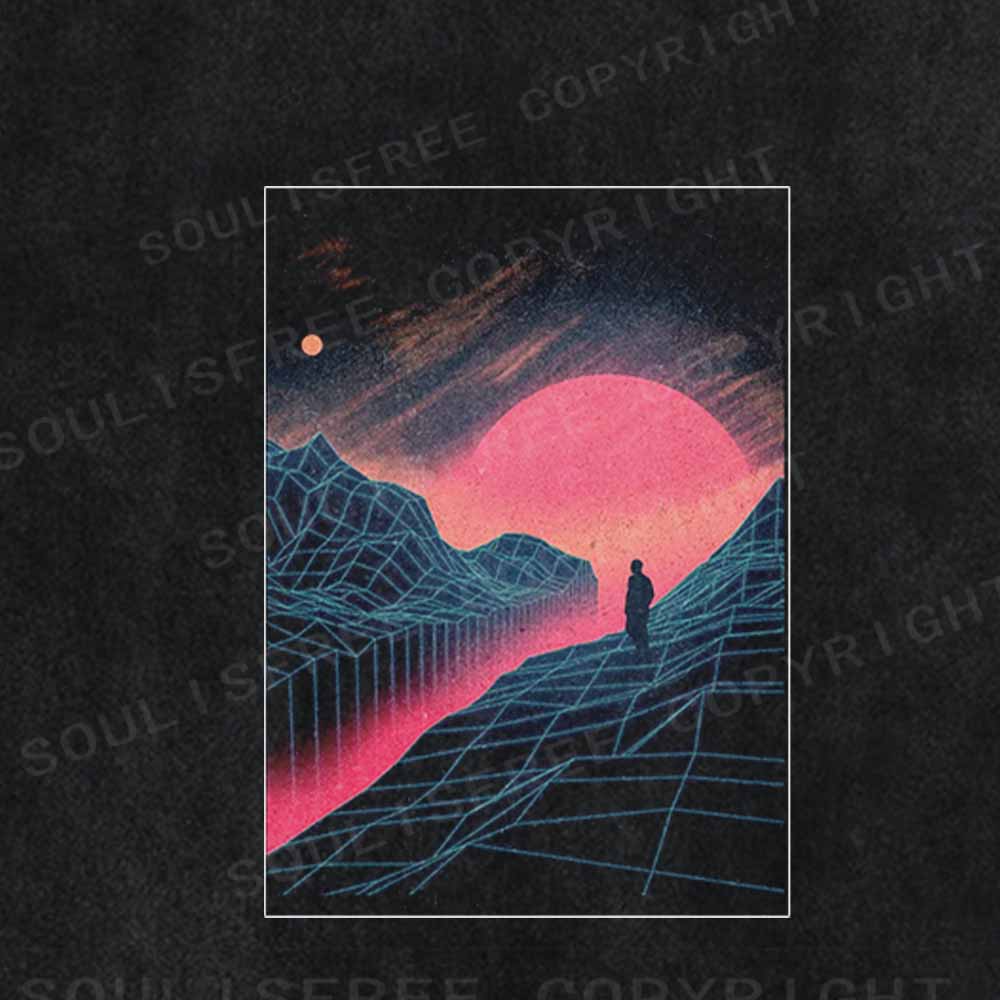 Soulisfree Neon Grid Valley with Lone Silhouette Washed Tee