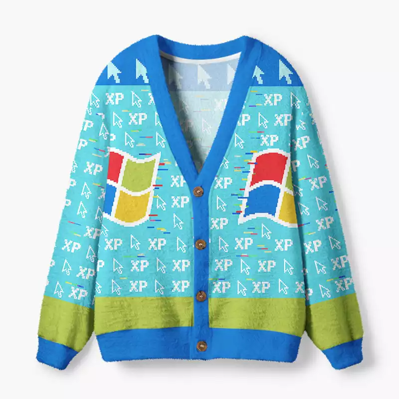 Soulisfree Retro Window Emblems Fuzzy Cardigan Sweater