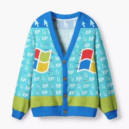 Soulisfree Retro Window Emblems Fuzzy Cardigan Sweater