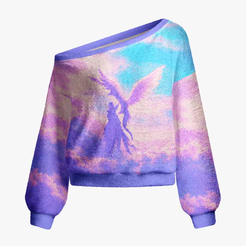Soulisfree Somewhere Above The Clouds Fuzzy Off-Shoulder Sweater