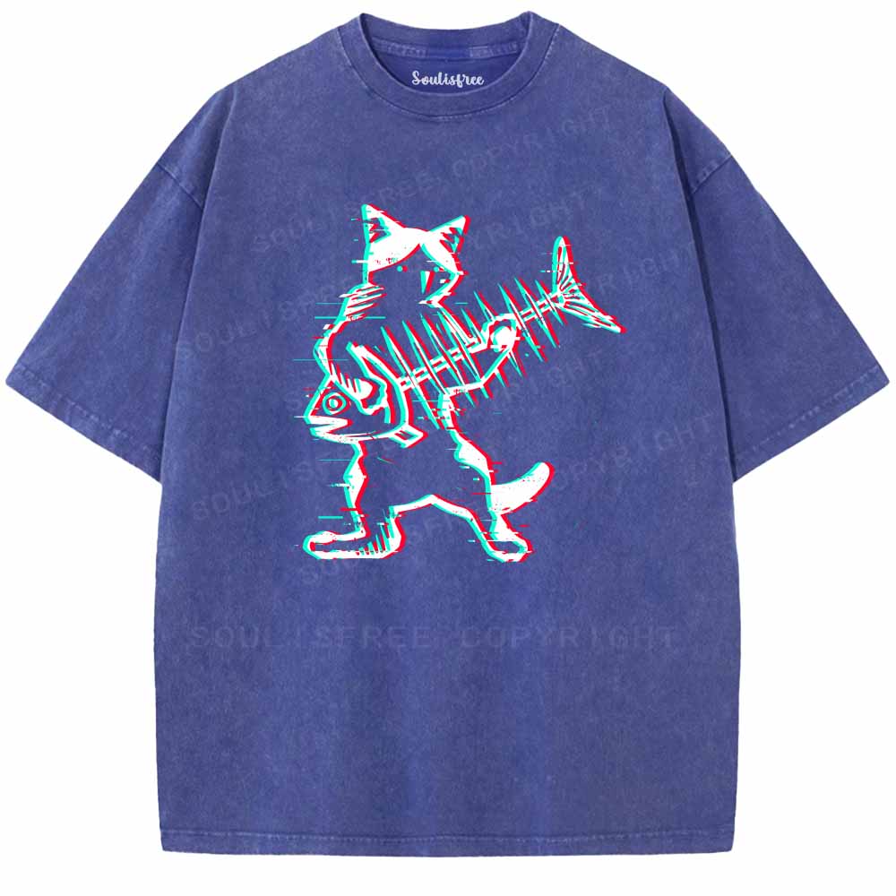 Soulisfree  Glitch Cat Rocker Washed Tee