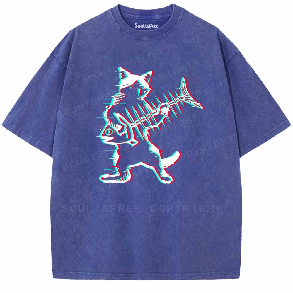 Soulisfree  Glitch Cat Rocker Washed Tee