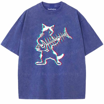 Soulisfree  Glitch Cat Rocker Washed Tee