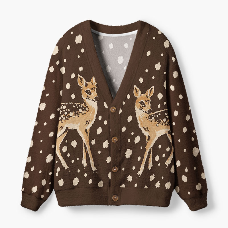 Soulisfree Vintage Fawns Fuzzy Cardigan Sweater