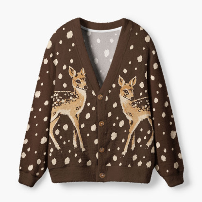 Soulisfree Vintage Fawns Fuzzy Cardigan Sweater