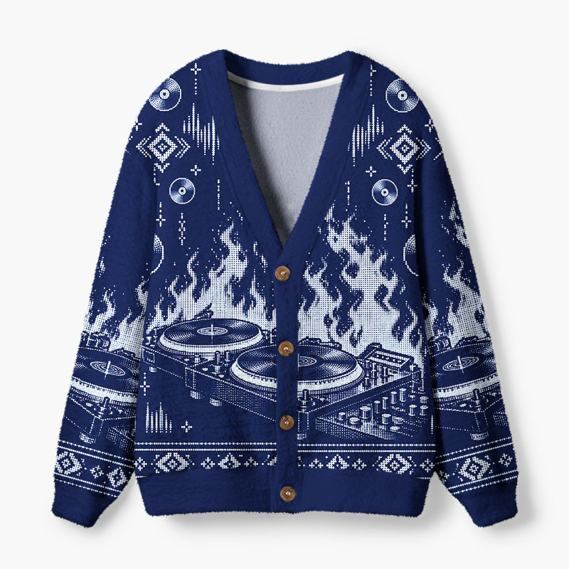 Soulisfree Flaming halftone DJ Fuzzy Cardigan Sweater