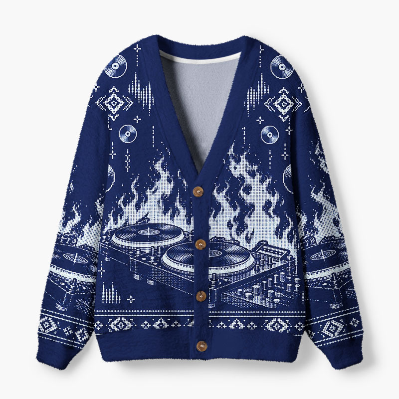 Soulisfree Flaming halftone DJ Fuzzy Cardigan Sweater
