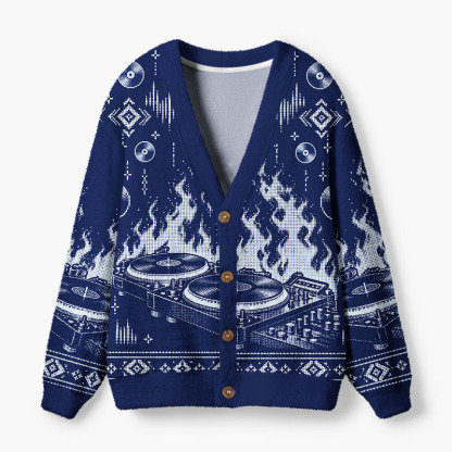 Soulisfree Flaming halftone DJ Fuzzy Cardigan Sweater