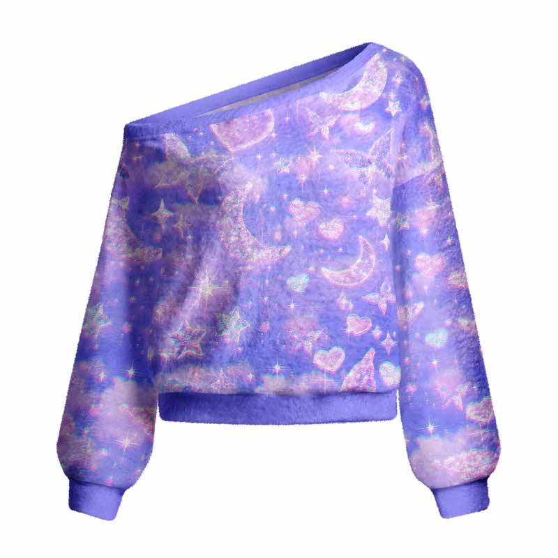 Soulisfree Cosmic Love Fuzzy Off-Shoulder Sweater