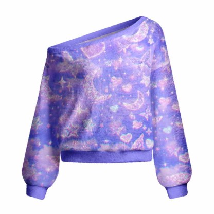 Soulisfree Cosmic Love Fuzzy Off-Shoulder Sweater