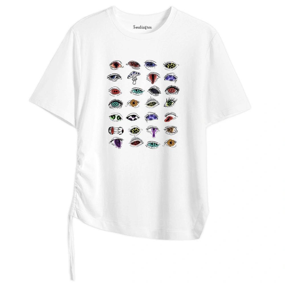 The Psychedelic Eyes Of All Beings Asymmetrical Top With Side Drawstring