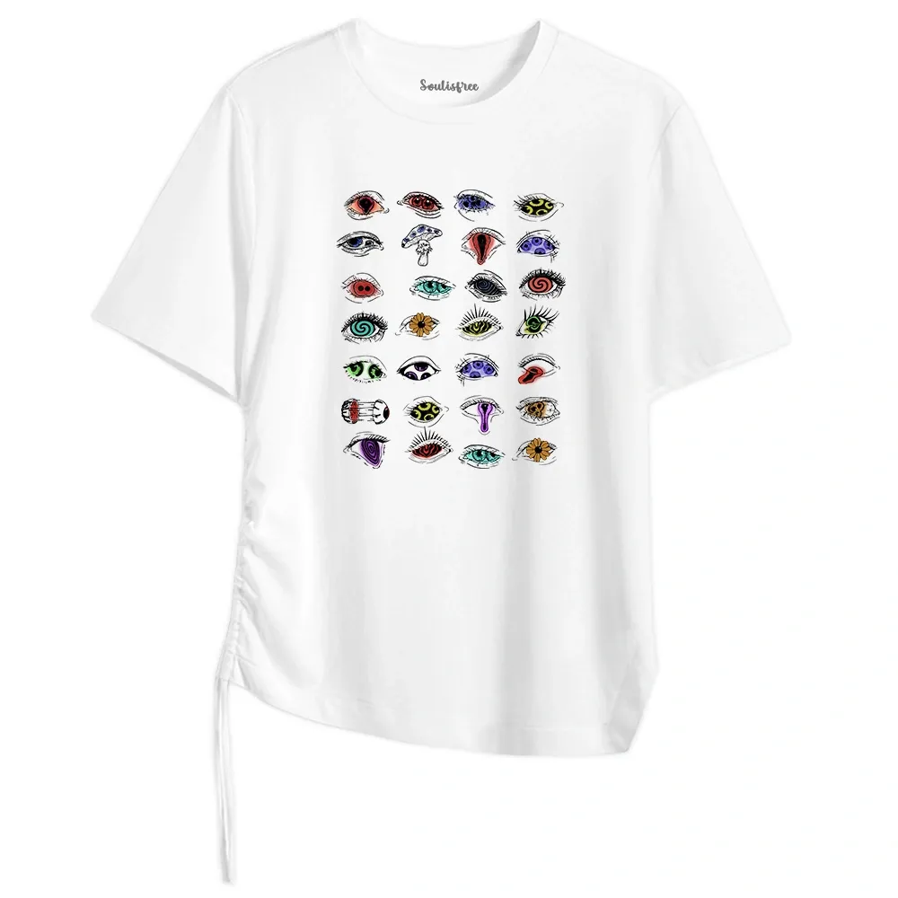 Designed The Psychedelic Eyes Of All Beings Asymmetrical Top With Side Drawstring