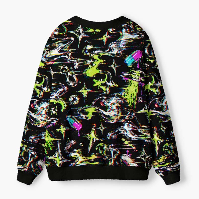 Soulisfree Dreams From A Neon Galaxy Fuzzy Cardigan Sweater