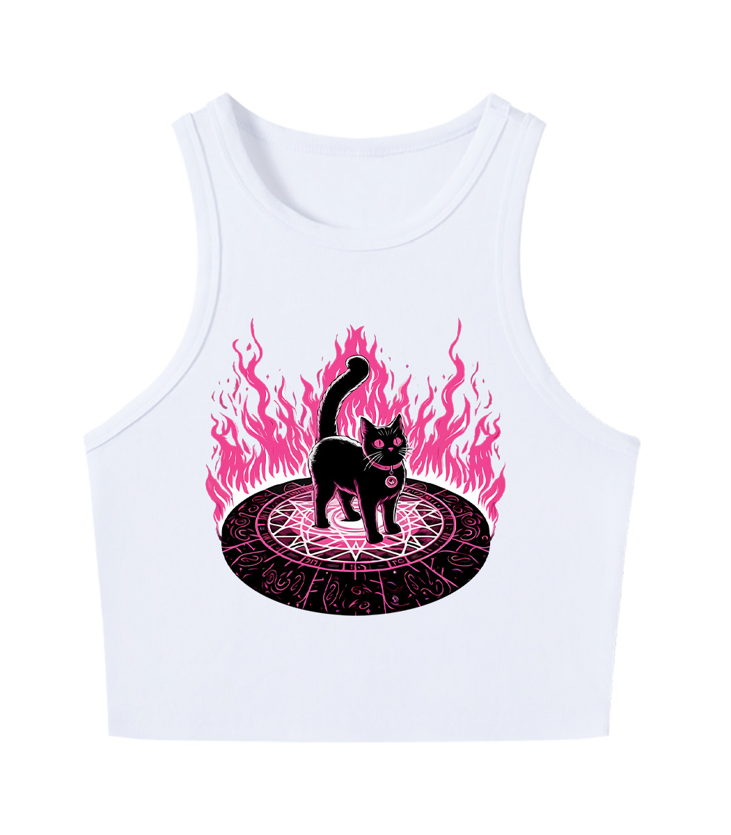 Lack Cat In Magical Flames Y2K Crop Tank Top