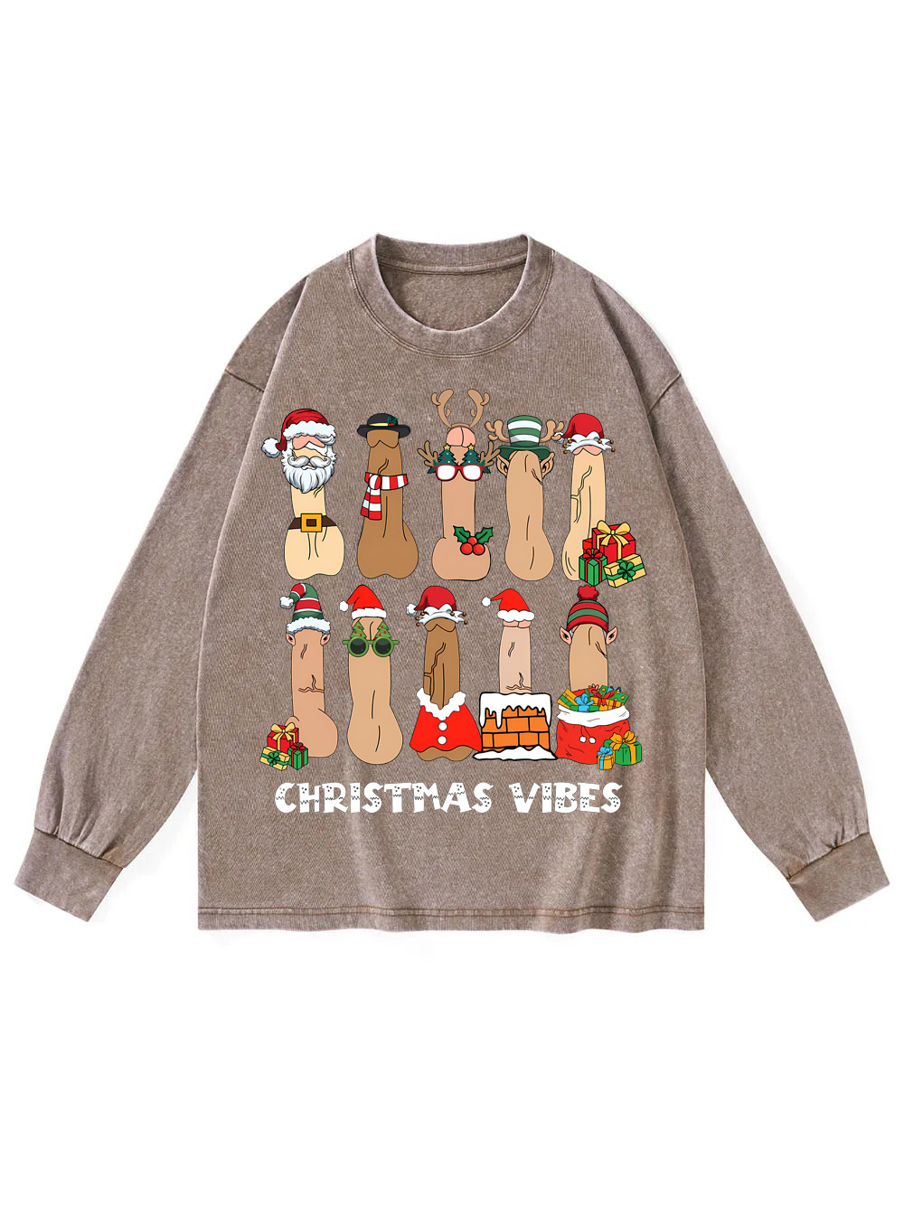 Christmas Vibes Washed Long-Sleeve Tshirt