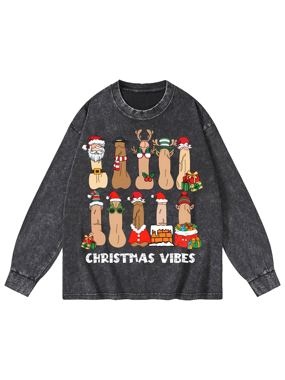 Christmas Vibes Washed Long-Sleeve Tshirt