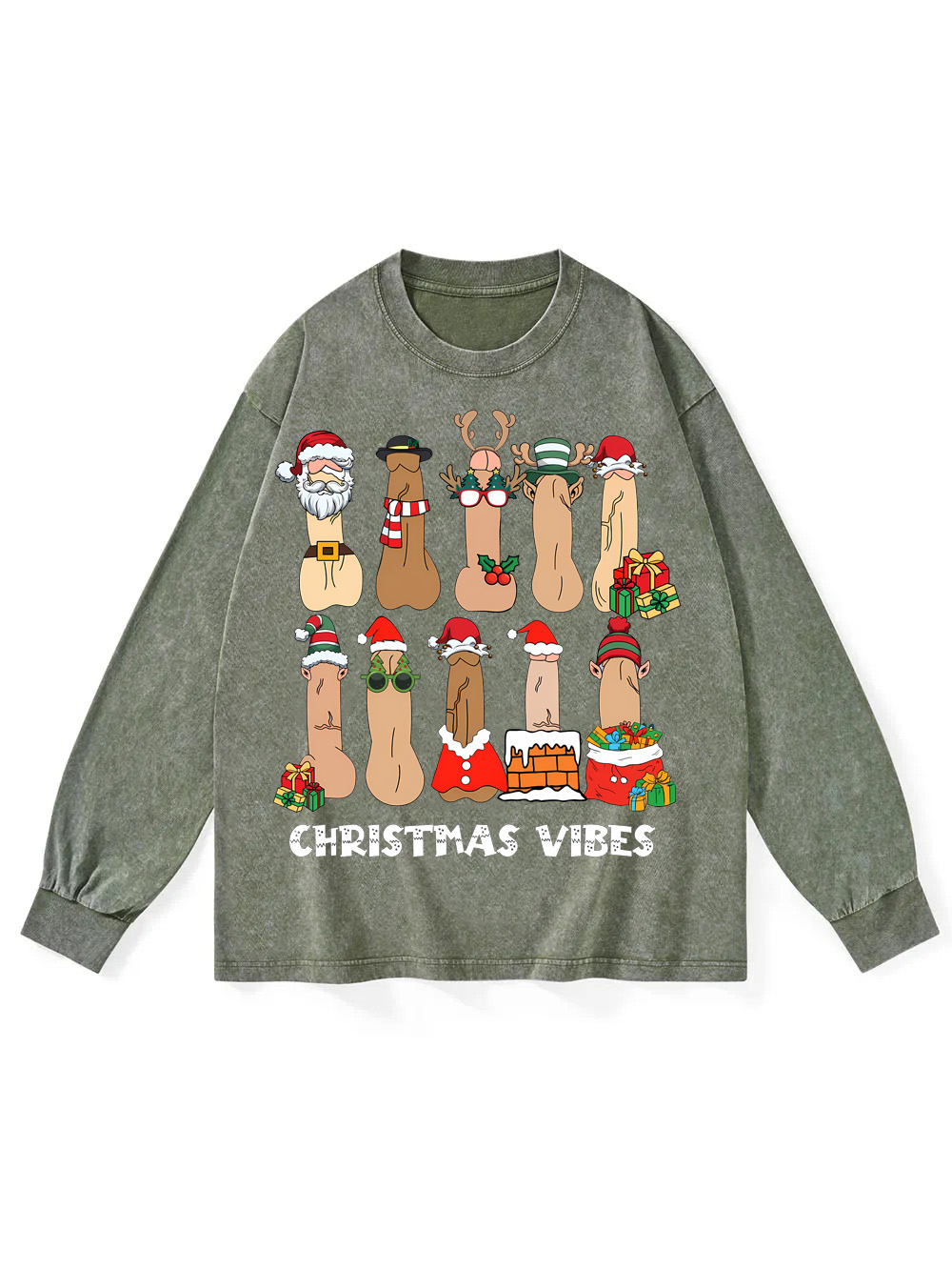 Christmas Vibes Washed Long-Sleeve Tshirt