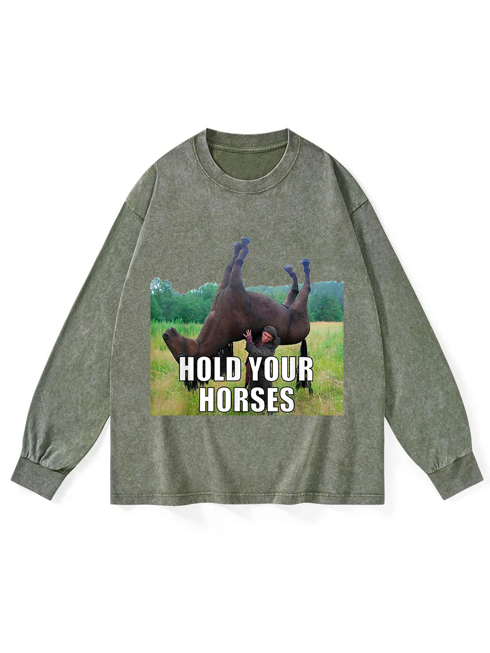 Hold Your Horses Washed Long-Sleeve Tshirt