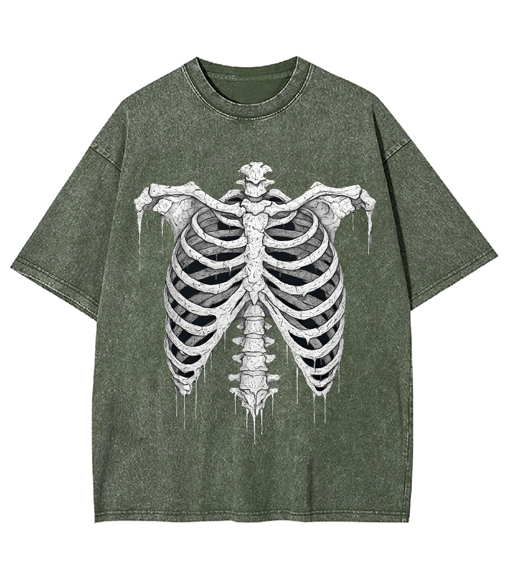 Dripping Skeleton Ribs Y2K Washed Tee