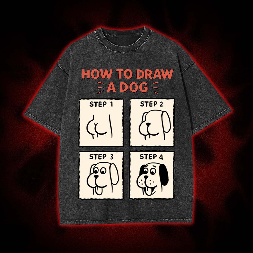 How to Draw a Dog Washed Tshirt