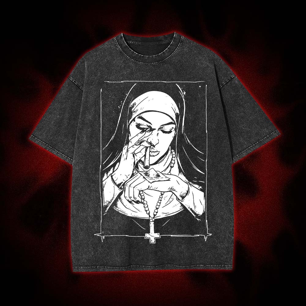 Funny Unholy Drug Nun Washed Tshirt