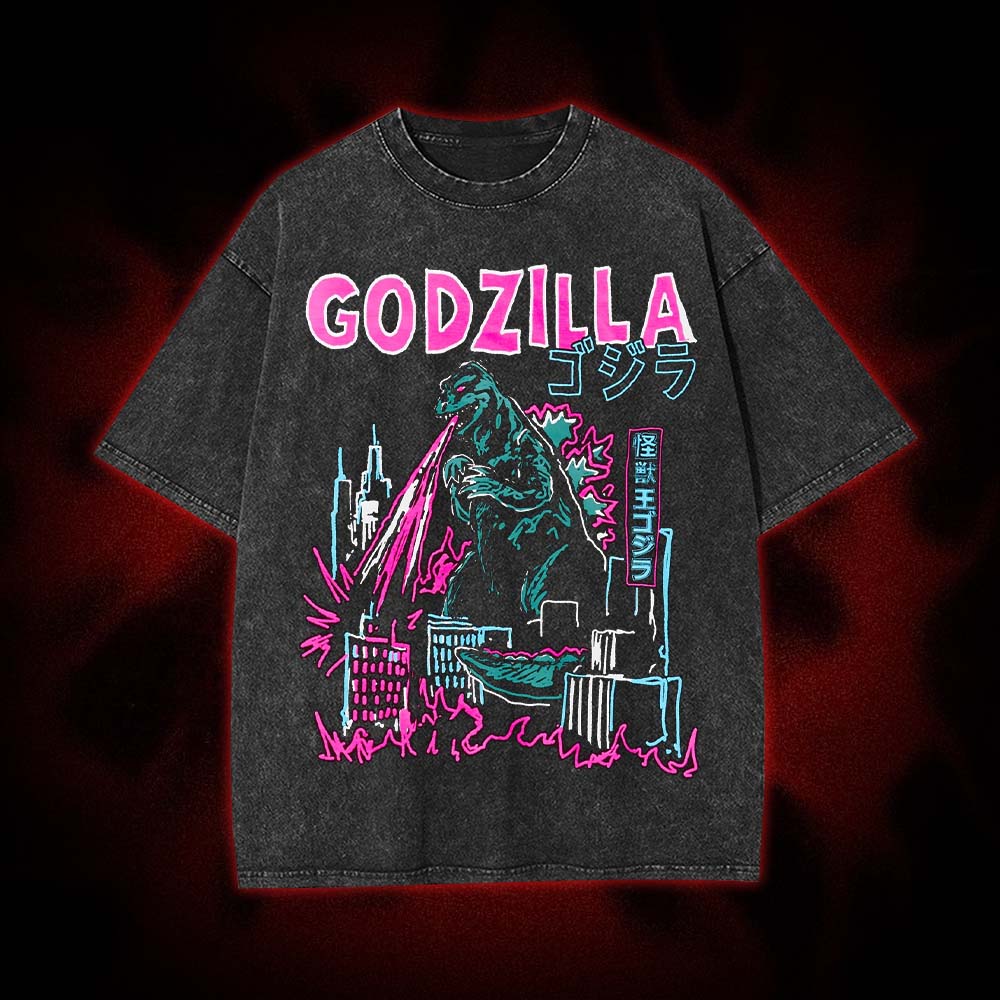 Godzilla Neon Rampage Washed Tshirt