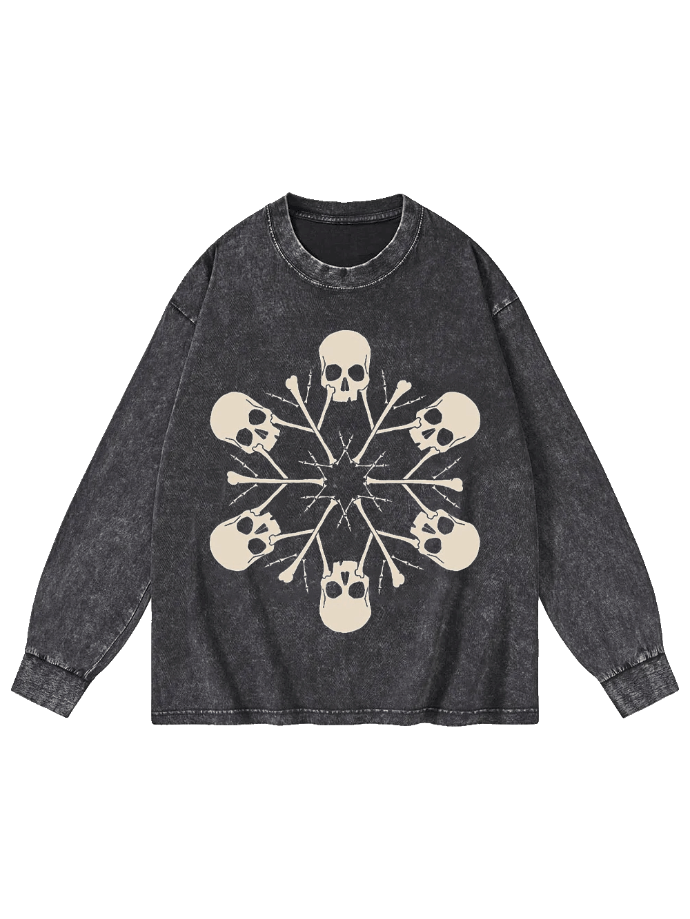 Snowflake Skull Washed Long-Sleeve Tshirt