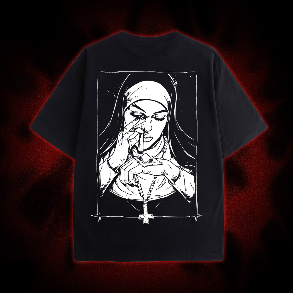 Funny Unholy Drug Nun Double Sided Print Washed Tshirt
