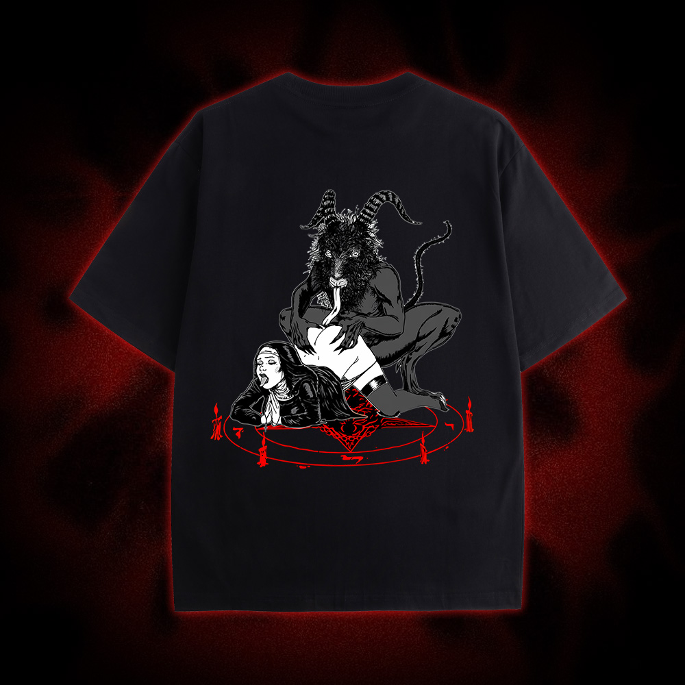 Dark Gothic Demonic Ritual Double Sided Print Washed Tshirt