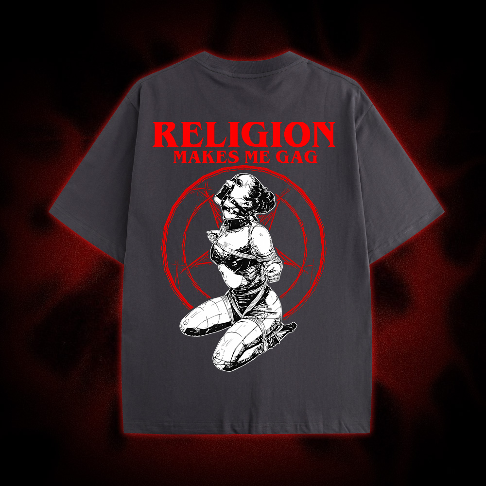 Religion Makes Me Gag Double Sided Print Washed Tshirt