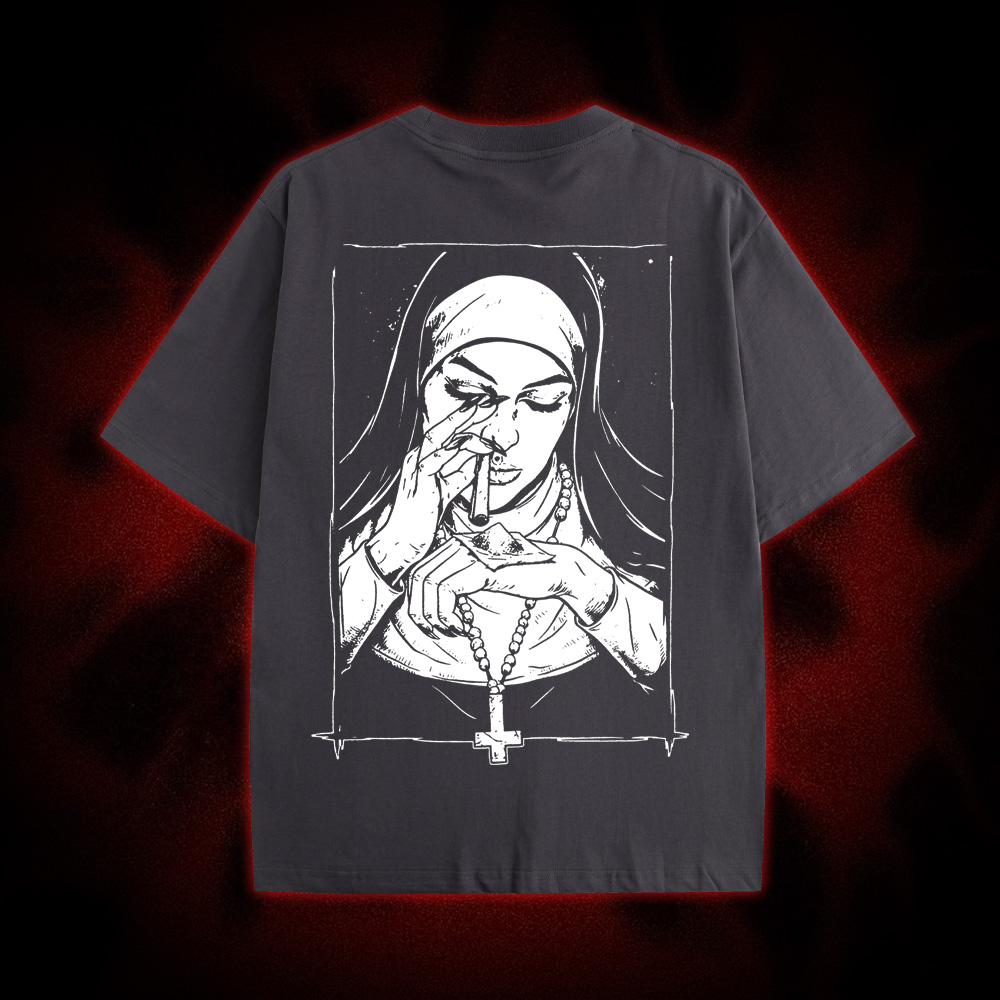 Funny Unholy Drug Nun Double Sided Print Washed Tshirt