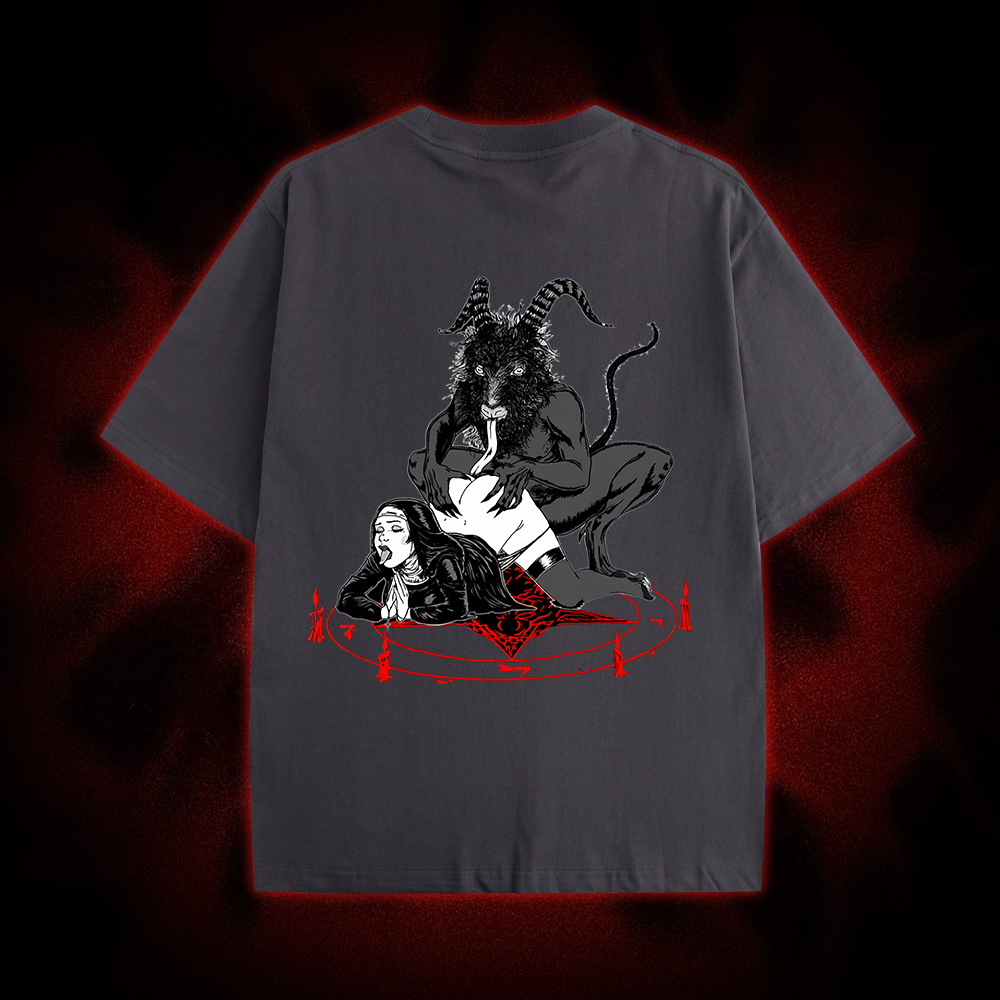 Dark Gothic Demonic Ritual Double Sided Print Washed Tshirt