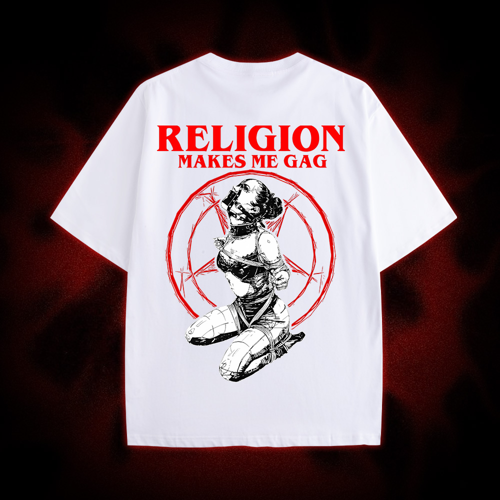 Religion Makes Me Gag Double Sided Print Washed Tshirt