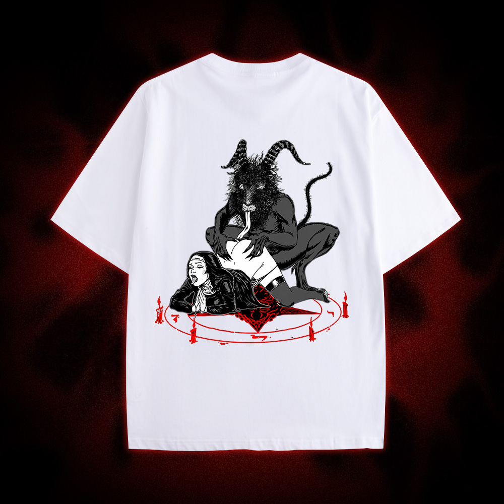 Dark Gothic Demonic Ritual Double Sided Print Washed Tshirt