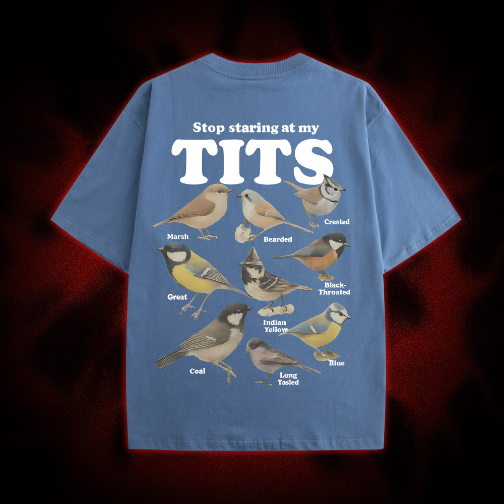 Stop Staring At My Tits Double Sided Print Washed Tshirt