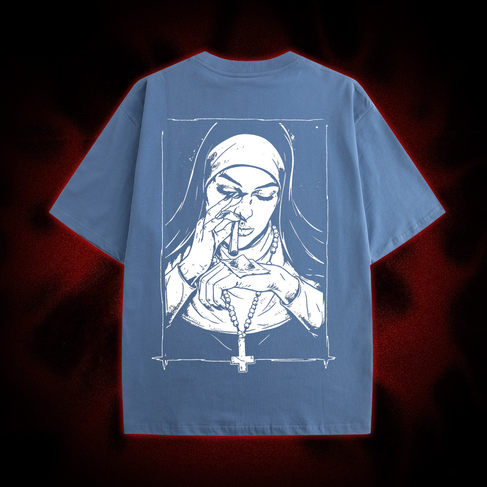 Funny Unholy Drug Nun Double Sided Print Washed Tshirt
