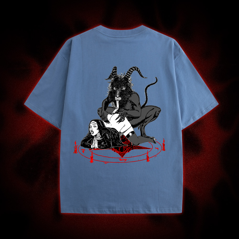 Dark Gothic Demonic Ritual Double Sided Print Washed Tshirt