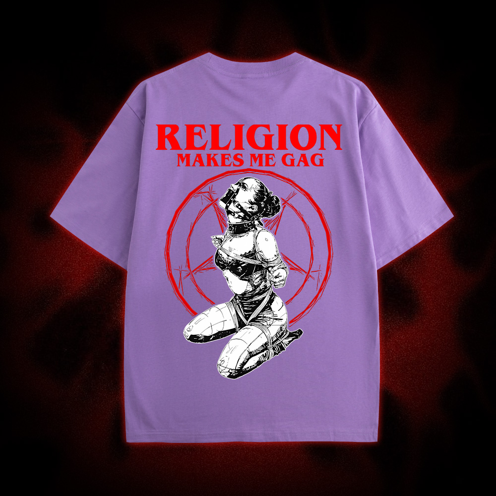 Religion Makes Me Gag Double Sided Print Washed Tshirt