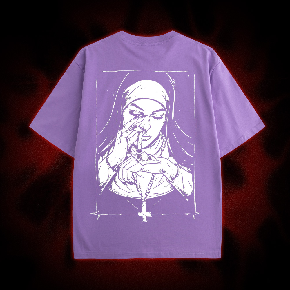Funny Unholy Drug Nun Double Sided Print Washed Tshirt