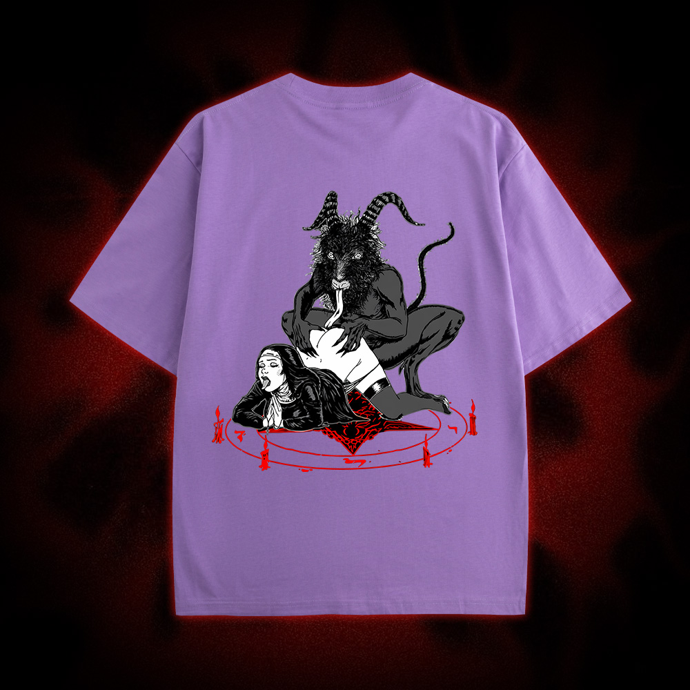 Dark Gothic Demonic Ritual Double Sided Print Washed Tshirt