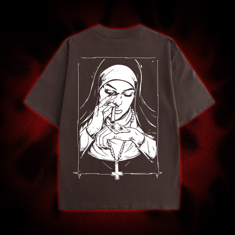 Funny Unholy Drug Nun Double Sided Print Washed Tshirt