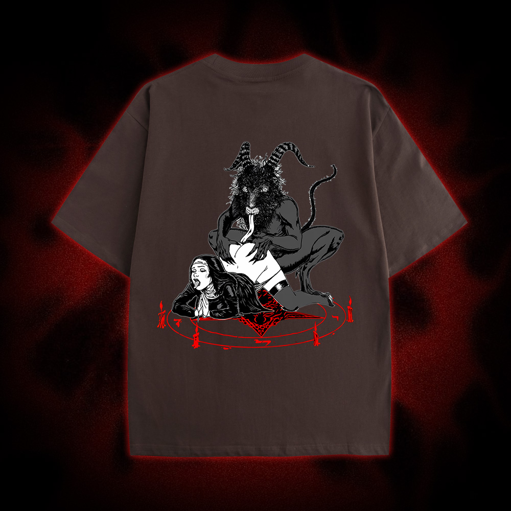 Dark Gothic Demonic Ritual Double Sided Print Washed Tshirt