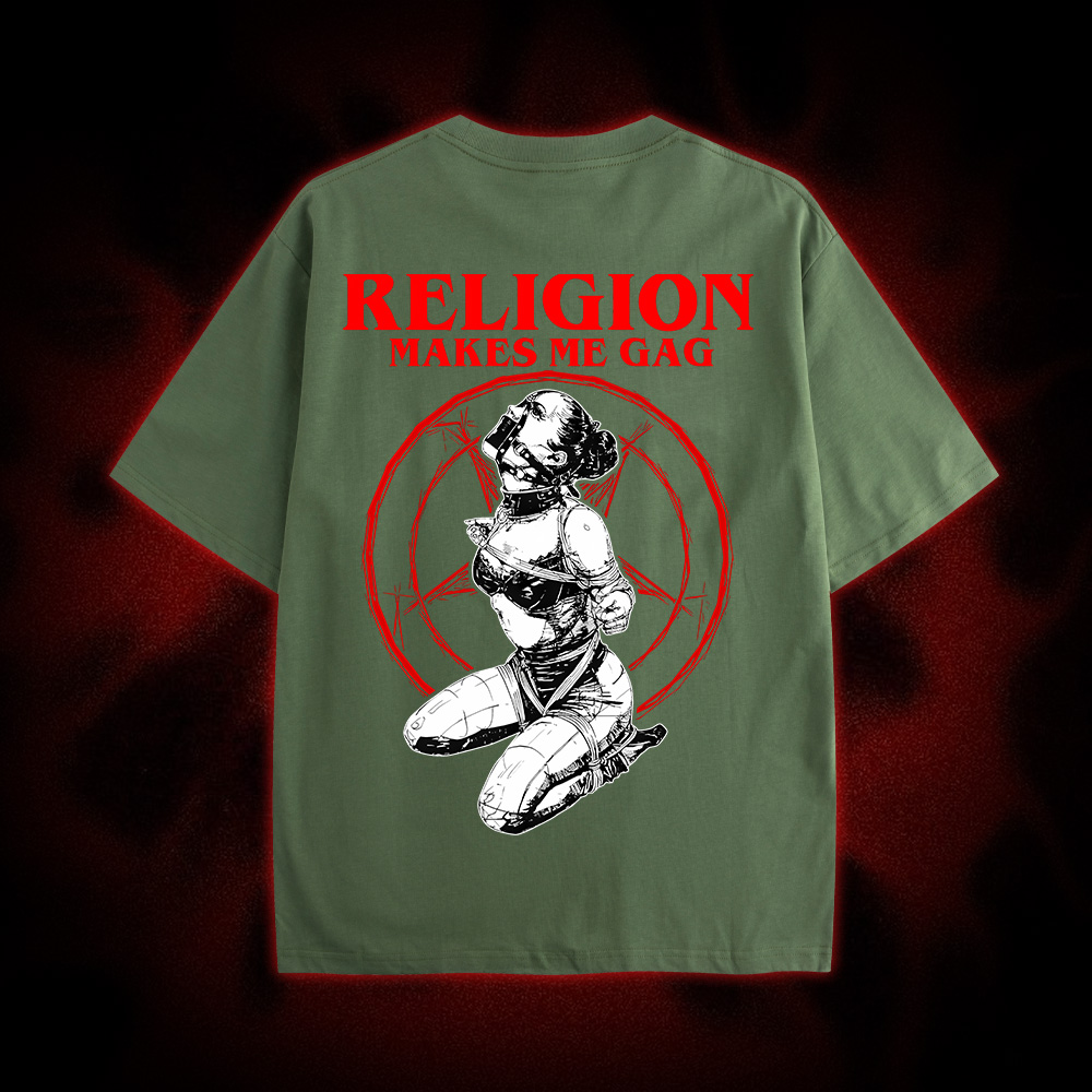 Religion Makes Me Gag Double Sided Print Washed Tshirt