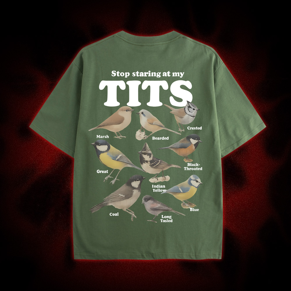 Stop Staring At My Tits Double Sided Print Washed Tshirt