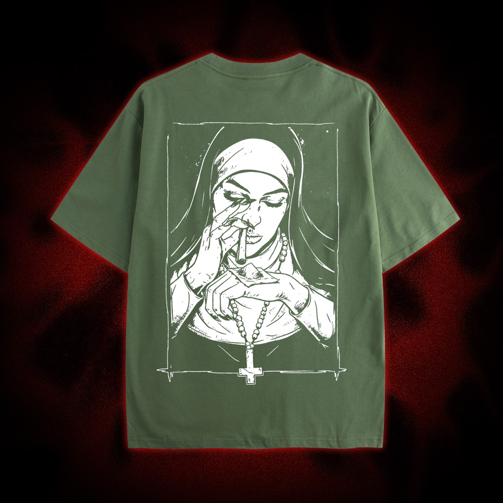 Funny Unholy Drug Nun Double Sided Print Washed Tshirt