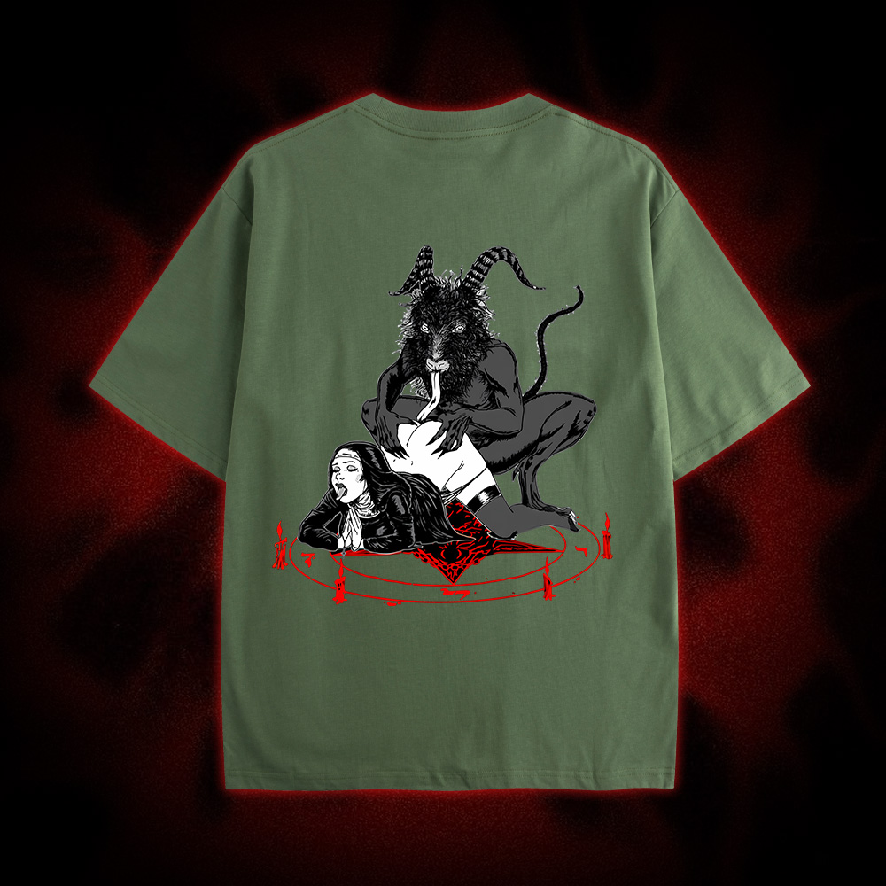 Dark Gothic Demonic Ritual Double Sided Print Washed Tshirt