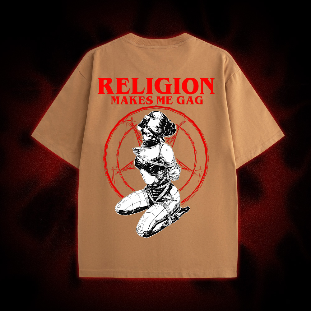 Religion Makes Me Gag Double Sided Print Washed Tshirt