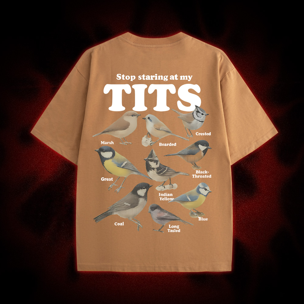Stop Staring At My Tits Double Sided Print Washed Tshirt